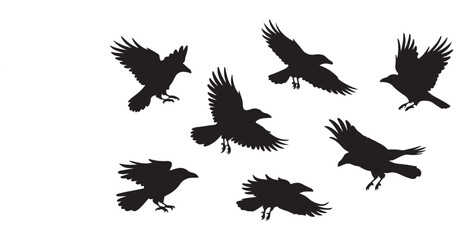 Obraz premium Silhouette Crow Vector Set – Black Bird Clipart Designs for Tattoos, Logos, and Art