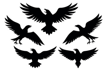 Obraz premium Silhouette Crow Vector Set – Black Bird Clipart Designs for Tattoos, Logos, and Art