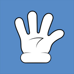 Cartoon white glove hand isolated on a blue background