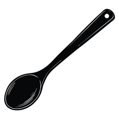 Isolated Black Vector wooden spoon WIith White Background
