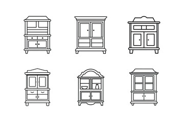 hutch cabinet icon line art vector illustration