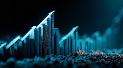 Naklejka premium An rising tendency is shown in the abstract image. Data visualization shows developments. Growth of the business is shown. contemporary style. a blue backdrop. Generative Ai