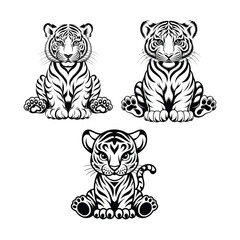  Cute Baby Tiger Illustration Set — Wild Animal Cub Vector Collection