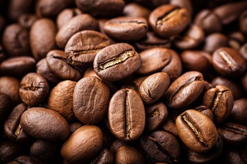 Richly roasted coffee beans showcasing texture and deep brown tones during a close-up macro shot