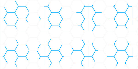 Abstract blue hexagon pattern design with 3D honeycomb texture and geometric shapes