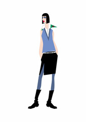 Flat Fashion Illustration of Elegant Woman in Stylish Outfit. Stylish Woman in Trendy Look.