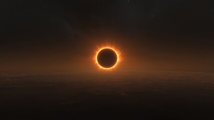 A dark sky provides the backdrop for a total solar eclipse to showcase the sun's outer atmosphere as a visible corona