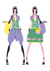Flat Vector Fashion Illustration of Elegant Woman in Stylish Outfit. Stylish Woman in Trendy Look.