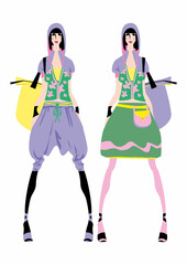 Flat Fashion Illustration of Elegant Woman in Stylish Outfit. Stylish Woman in Trendy Look.