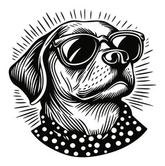 Obraz premium Stylish Dog Wearing Sunglasses in a Vintage Woodcut Style