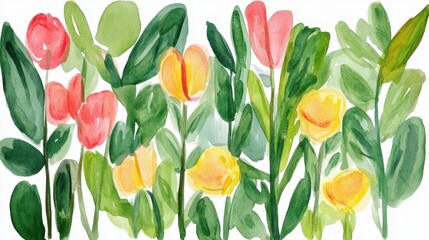 Obraz premium Watercolor Garden Vibrant blossoms amidst lush green foliage in an abstract floral scene