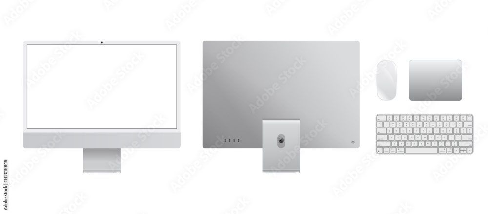 Wall mural vector illustration of computer devices including desktop pc, keyboard, and mouse. ideal for tech pr