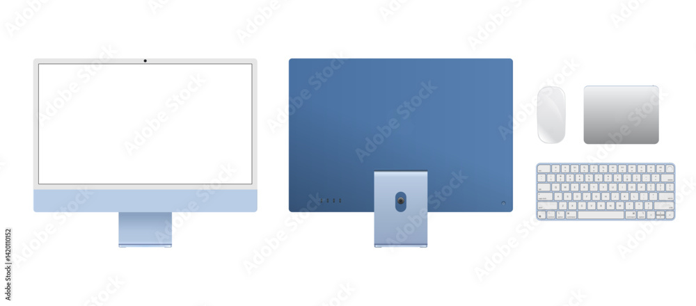 Wall mural vector illustration of computer devices including desktop pc, keyboard, and mouse. ideal for tech pr