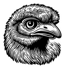 Detailed Woodcut Style Bird Illustration with Intricate Lines