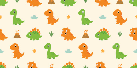 Cute dinosaur seamless pattern, vector illustration © Totostarkk9456