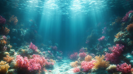 Cold-sea reef scene with underwater algae forming a vibrant marine landscape
