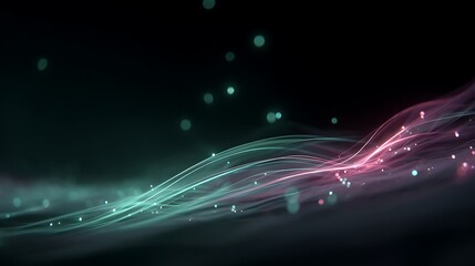 Energetic Wavy Light Streaks Flowing Across Dark Background with Light Particle Accents 99.