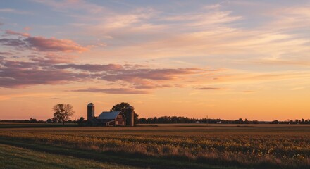 Fototapeta premium Rural Barn Landscape at Sunset