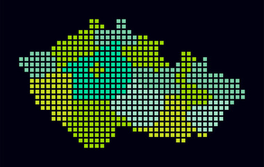 Fototapeta premium Czechia dotted map. Digital style map of the country on dark background. Czechia shape with square dots. Colored dots style. Large size squares. Artistic vector illustration.