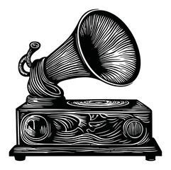 Fototapeta premium Vintage Gramophone Engraving with Classic Design and Detail
