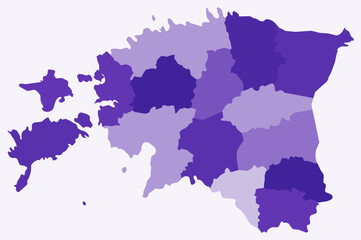 Obraz premium Map of Estonia with regions. A simple country border map with region division. Deep purple color palette. Plain Republic of Estonia shape with administrative division. Vector illustration.