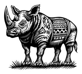 Fototapeta premium Engraved Rhinoceros with Intricate Patterns and Textured Lines