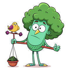  Nature's Balance: Broccoli and Bird Illustration