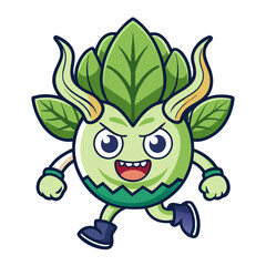  Illustration of Disoriented Bok Choy and Mushrooms