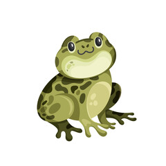 Vector clipart of a adorable green frog on white background, designed in a simple and adorable style perfect for children's products, nursery decor, or educational materials
