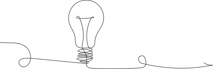 Light bulb continuous one line drawing illustration, Single line vector illustration with editable stroke.