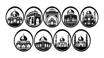 Mosque Silhouette Icons in Circular Format
