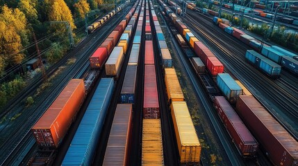 This railway freight image showcases logistics efficiency. Ideal for industrial reports, supply chain visuals, or economic analyses, it symbolizes global trade, cargo mobility