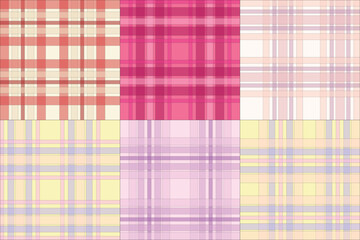Pastel Plaid Pattern Collection – Soft Checkered Textile Designs in Pink, Peach, and Yellow Hues for Digital Fabrics, Scrapbooking, and Craft Projects