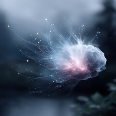 Ethereal Energy Floating Sphere in a Dreamy Atmosphere with Light Trails and Soft Focus Effect.