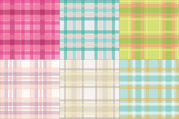 Pastel Plaid Pattern Collection – Soft Checkered Textile Designs in Pink, Peach, and Yellow Hues for Digital Fabrics, Scrapbooking, and Craft Projects