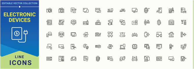 Electronic Devices icon set. Digital Device ui icons set in a thin style. Line icons with editable stroke. Electronics icon set. Pixel perfect. Editable vector.