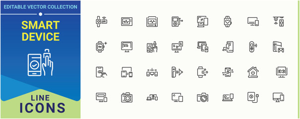 Smart Device vector line icon set. Containing electronics, tech, gadget and more. Electronic Devices icon set. Thin UI icons. Editable vector stroke.
