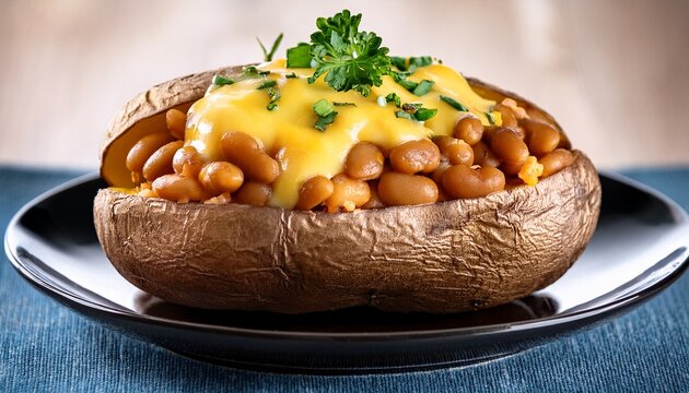 jacket potato with cheese and beans AI generated