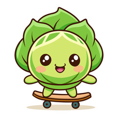  Shocked Cabbage Vegetable Skateboarding Illustration
