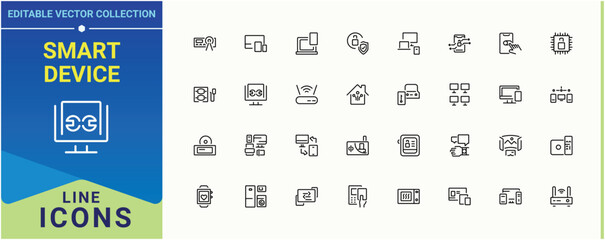 Smart Device line icon set. Contains such icons as electronic, technology, digital device, equipment, device and more. Electronic Devices icon set. Set of line pictogram. Editable stroke vector art.