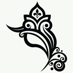 Abstract floral design featuring a black and white vector ornament with swirling leaf and ornate elements