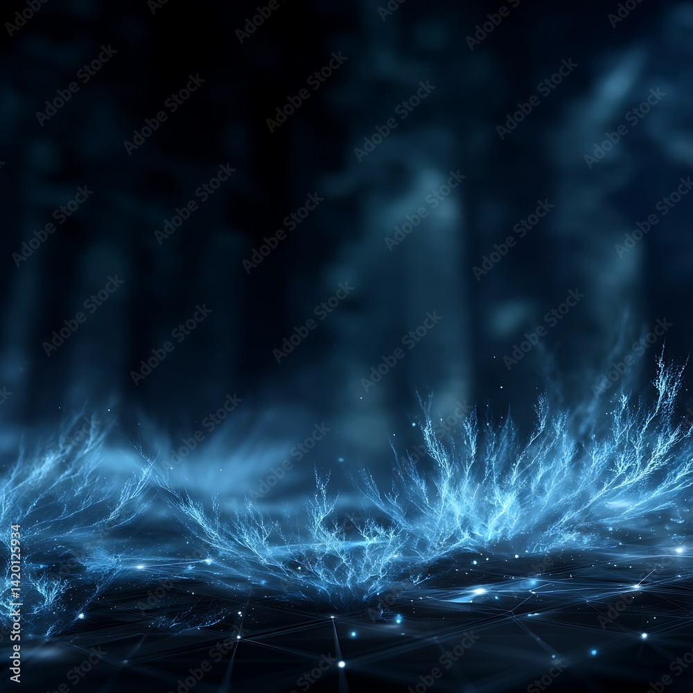 Wall mural ethereal glowing fractal growth displaying intricate network connections in a dark environment.