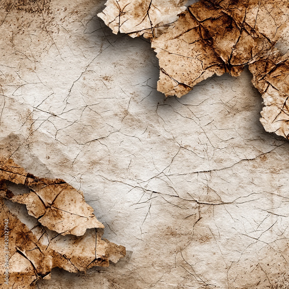 Poster torn and aged paper texture with cracks, shadows, and a rustic aesthetic - vintage design element fo