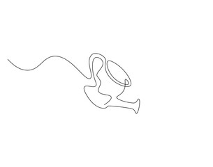 Watering can outline drawing illustration. Continuous line draw of watering pot gardening tool vector.