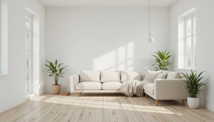 Bright and Airy Living Room With Plants, Natural Light, and Cozy Seating