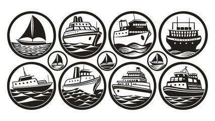 Obraz premium Nautical Badge Icons Featuring Boats and Ships