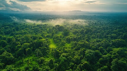 Naklejka premium Aerial View of Lush Tropical Rainforest