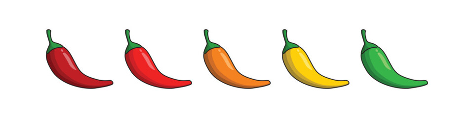 Red, orange, yellow and green chilli pepper icon isolated on white background