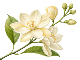 beautiful jasmine flower blooms gracefully with delicate petals and vibrant green leaves, creating serene and enchanting atmosphere