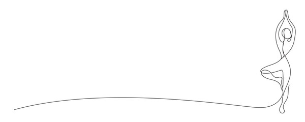 Yoga Woman One Line Drawn Icon Sport Fitness Class Logo Symbol Isolated On White Background. Yoga Tree Pose Outline Woman Body Symbol for Fitness Center Advertising Flyer, Card, Invitation	
